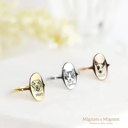 Vista 4 de MignonandMignon Custom Pet Portrait Jewelry Mother's Day Gift Dog Lover Personalized Ring for Her Cat Lover Unique - OR-AP