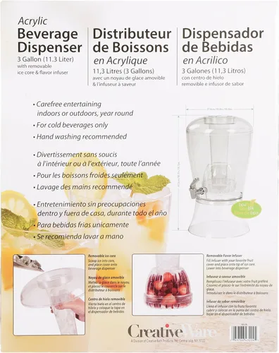 Vista 6 de CreativeWare Dispensador de bebidas de 3 galones con cilindro de hielo e infusor de frutas