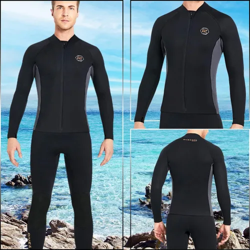 Vista 2 de Traje de neopreno superior de 0.079 pulgadas, chaqueta de neopreno para hombres y mujeres, cremallera frontal, manga larga, traje de buceo