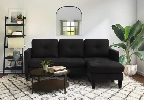 Vista 6 de Sofá modular convertible, moderno en forma de L, sofá de 3 asientos, modular reversible para sala de estar, apartamento y espacio pequeño (negro)