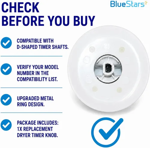 Vista 9 de BlueStars WE1M654 - Pomo temporizador para secadora con anillo de metal reforzado, compatible con secadores GE y Hotpoint, reemplaza a AP3995098
