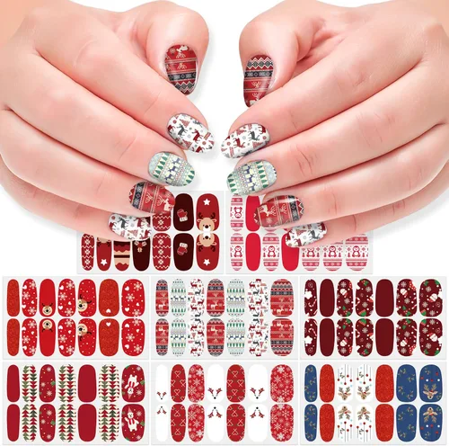 Vista 12 de 8 hojas de calcomanías de esmalte de uñas de Halloween, calcomanías de esmalte de uñas para festivales, tiras de esmalte de uñas para mujeres