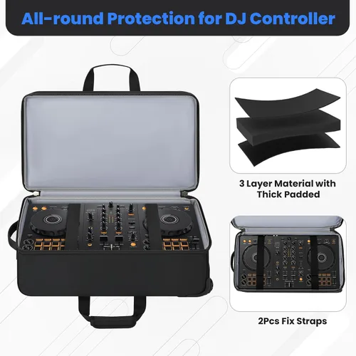 Vista 8 de Estuche para controlador de DJ con ruedas, bolsa de DJ rodante para DJ