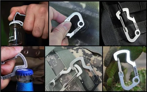 Vista 6 de Bushcraft - Llavero para abrebotellas, mosquetón, ganchos de clip a presión, senderismo, mochileros, camping, caza, pesca, ciclismo, esquí, fiestas