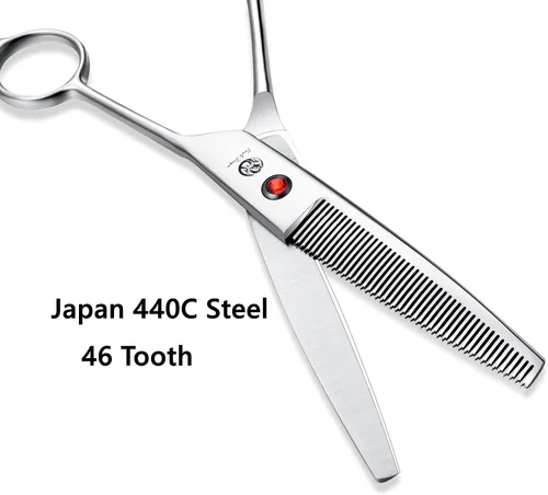Vista 2 de Purple Dragon Tijeras profesionales de aseo de mascotas de 6.5 pulgadas y 46 dientes, tijeras para adelgazar y mezclar perros, recortadora de pelo