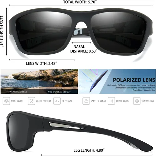 Vista 3 de Tskestvy 3 pares de lentes de sol polarizados para hombre, con protección UV, para correr, pesca, ciclismo, conducción, 3 pares