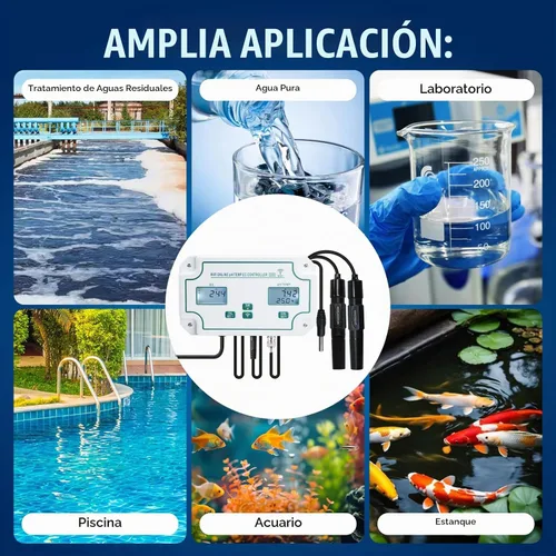 Vista 6 de Monitor inteligente 3 en 1 de pH, EC y temperatura de calidad del agua con control de aplicaciones: probador continuo en línea para hidroponía