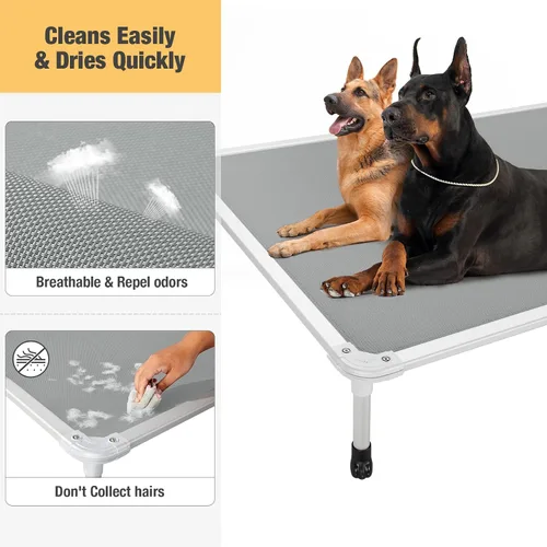 Vista 42 de Veehoo Cama elevada para perros a prueba de mordidas - Cuna elevada refrescante para mascotas - Marco de aluminio plateado y tela de malla