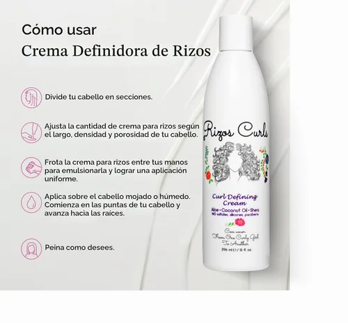 Vista 6 de Rizos Curls Crema definidora de rizos para cabello ondulado, rizado y enrollado – Control de encrespamiento, define, suaviza, hidrata, añade brillo