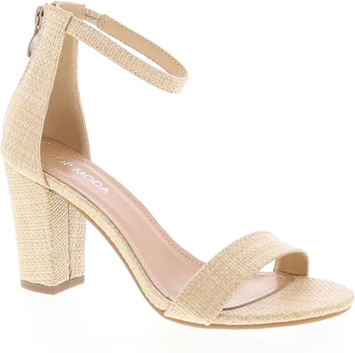 Vista 23 de TOP MODA Hannah-1 - Sandalias de tacón alto con tira en el tobillo elegantes, suela antideslizante, para boda, fiesta, baile de graduación Beige