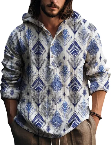 Vista 4 de Sudadera con capucha para hombre, con estampado azteca de otoño, de gran tamaño, manga larga, casual, con capucha
