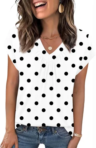 Vista 20 de Zeagoo Camisetas de manga corta con cuello en V para mujer, ropa de negocios, ropa de trabajo, ropa de moda
