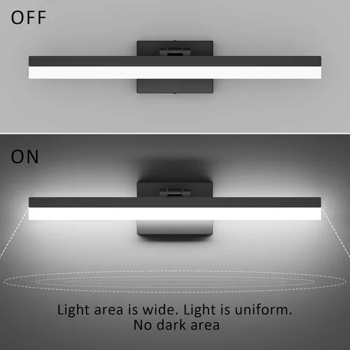Vista 6 de Ralbay Luces de tocador negras para baño de 24 pulgadas, moderna luz LED negra mate, accesorios de iluminación de baño sobre espejo
