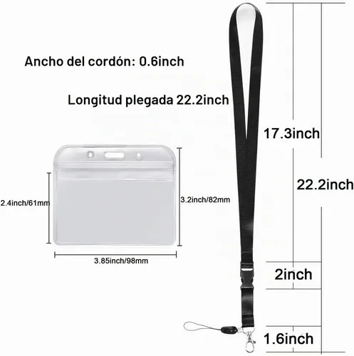 Vista 2 de YOUOWO Cordón con soporte para tarjeta de identificación, correa negra para el cuello con hebilla desmontable, cordón con porta tarjetas 1 cordón