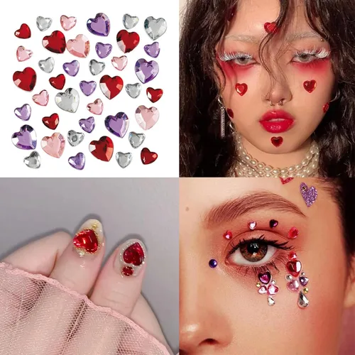 Vista 2 de REDANHA 516 calcomanías de corazón de diamantes de imitación acrílicas, autoadhesivas, gemas de corazón, rojo, rosa, transparente, rosa, rojo