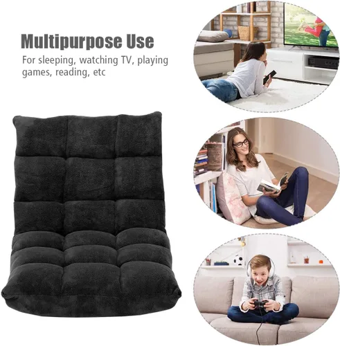 Vista 8 de GOFLAME Sofá de suelo plegable de 14 posiciones, sofá ajustable para juegos, silla acolchada, cama plegable para dormir para sala de estar, Negro