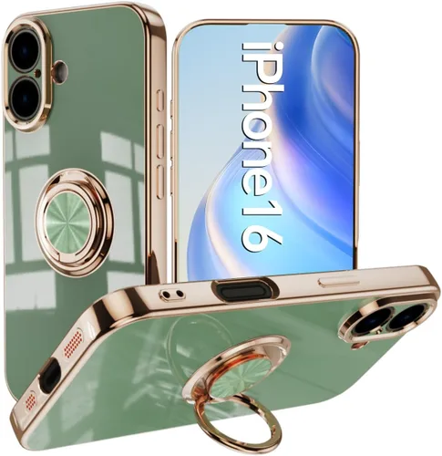 Vista 11 de Compatible con iPhone 11 Kickstand, anillo de rotación de 360 grados integrado con borde de oro rosa brillante que funciona con soporte magnético
