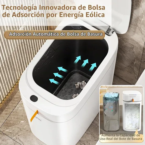 Vista 2 de MOPALL - Bote de basura automático con sensor de movimiento con tapa, 3.5 USB-C de 3.5 galones