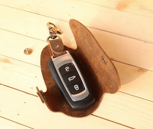Vista 6 de Upgrade Handmade High Quality Snap Closure Leather Car Door Multifunction Key Case