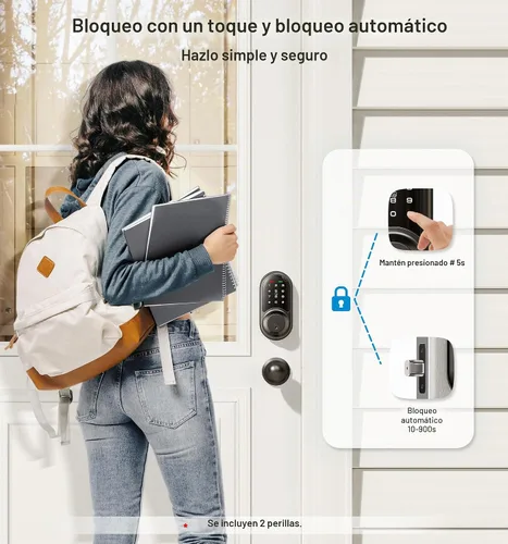 Vista 4 de Veise RZ06C Smart Lock - Cerrojo electrónico con 2 perillas y mangos, color Negro