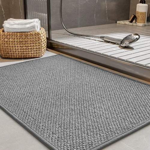Vista 15 de PADOOR Alfombra de baño antideslizante con parte trasera de goma, trenzada absorbente, lavable a máquina, fina alfombra para suelo de baño, de Beige