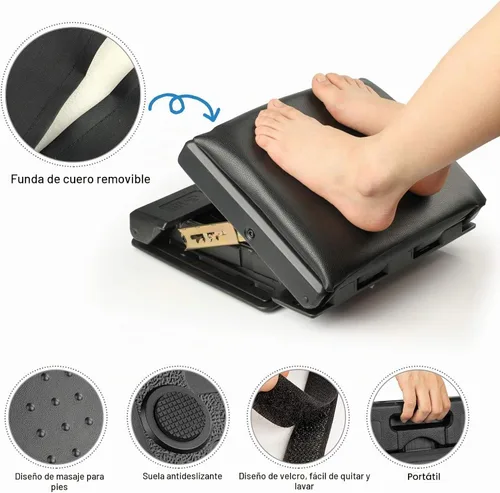Vista 2 de Reposapiés ajustable con almohadilla extraíble suave para pies de carga máxima de 140 libras con 4 niveles de altura y ajuste de ángulo, reposapiés