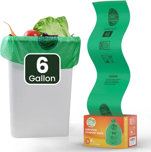 Vista 8 de Bolsas de compost 1.3 galones, 100 unidades, bolsas de basura pequeñas compostables para cubo de compost de cocina en encimera 0.75, 1, 1.2, 1.3