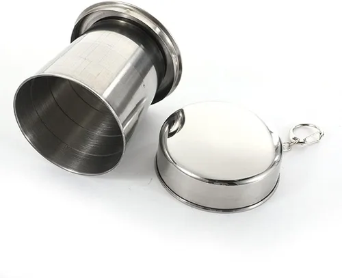 Vista 3 de Teensery Taza plegable de acero inoxidable para acampar, taza portátil plegable con llavero para actividades al aire libre, senderismo, picnic