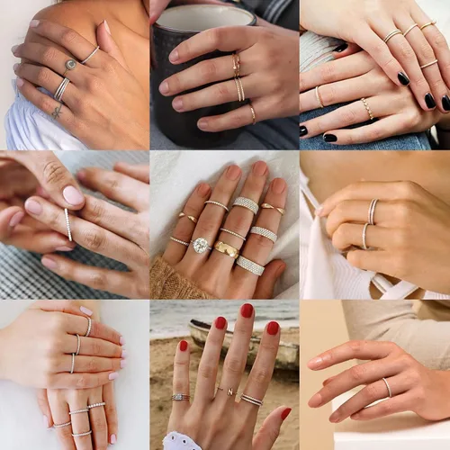 Vista 5 de ChicSilver Anillo personalizable de 0.08 pulgadas de plata de ley 925 con circonita cúbica, apilable, para compromiso o boda, para mujer, talla Oro