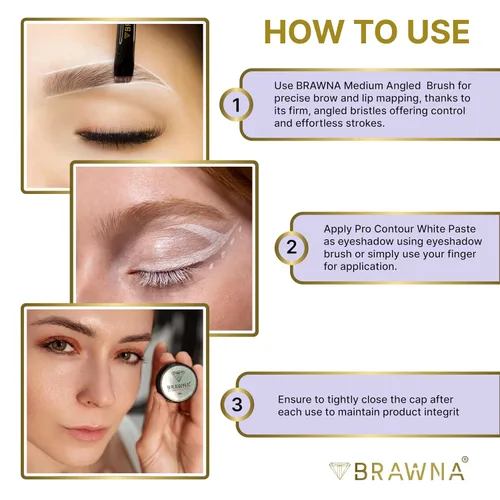 Vista 3 de BRAWNA Eyebrow Mapping Kit - 1 Countour White Mapping Paste, 2 Angled Eyebrow Brush - Brow Mapping Supplies - PMU & Microblading Supply