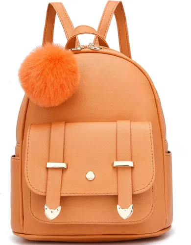 Vista 9 de I IHAYNER Mochila de moda para niñas, mini mochila para mujeres, adolescentes y niñas, monederos de piel sintética con pompón, bolsa de hombro