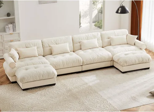 Vista 110 de Otomana beige para sofá modular modular, sofá individual, asiento otomano para sofá modular convertible, sofás de terciopelo para sala de estar