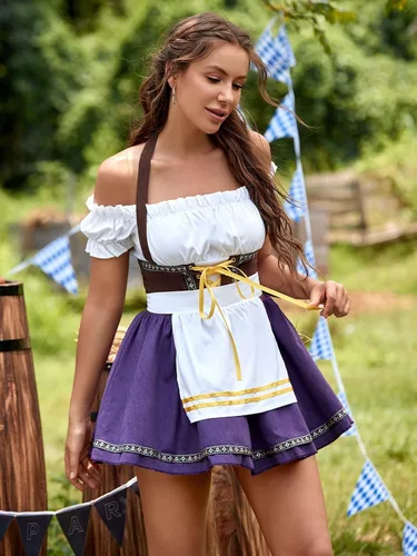 Vista 4 de Disfraces de Oktoberfest para mujer, vestido vintage de sirvienta 2024, disfraz de niña de cerveza para mujer, vestidos de tirolesa para mujer