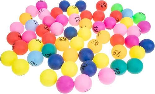 Vista 4 de Juego de bingo, bolas de juego de bingo, 60 unidades, bolas de rifa de 1 a 60 numeradas, multicolor, repuesto de plástico para accesorios de juego