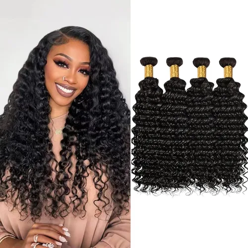 Vista 9 de Manojos de cabello humano ondulado profundo de 12, 14, 16 pulgadas, mechones de cabello humano rizado, tejido de cabello humano 100% sin procesar
