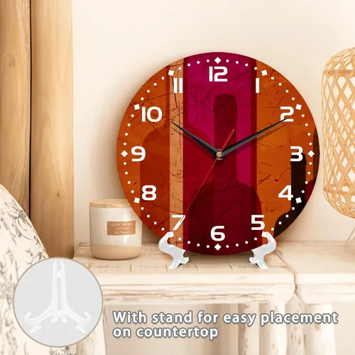Vista 5 de Reloj para sala de estar, reloj de pared de vino abstracto, reloj de pared de madera vintage, silencioso sin tictac, funciona con pilas, números