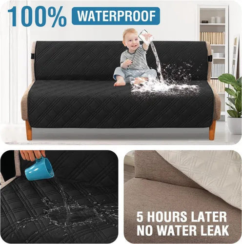 Vista 3 de H.VERSAILTEX Fundas para futón 100% impermeables, funda de sofá reversible, fundas para futón sin brazos, forro protector de muebles con correa