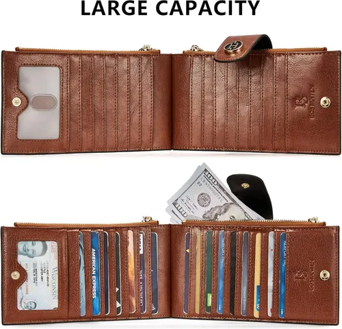 Vista 6 de BOSTANTEN Billeteras de cuero para mujer, con bloqueo RFID, delgado, plegable, tarjetero con bolsillo con cremallera