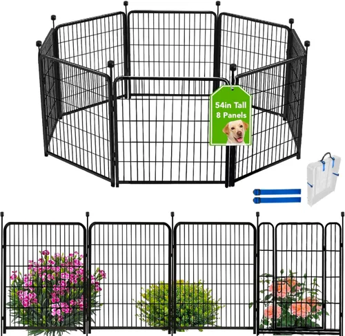Vista 22 de ADAVIN Valla de jardín de 24 pulgadas de alto con puerta, 4 paneles en total de 9.8 pies de largo, valla de barrera de metal de hierro resistente