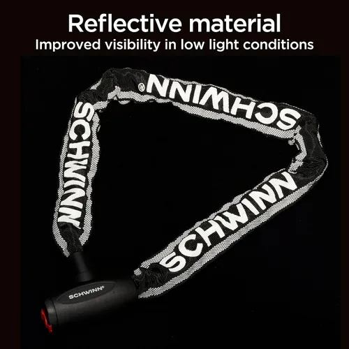 Vista 4 de Schwinn - Cadena reflectante con llave y candado para bicicleta, cerradura antirrobo de bicicleta de 3 pies x 8mm, nivel de seguridad 4
