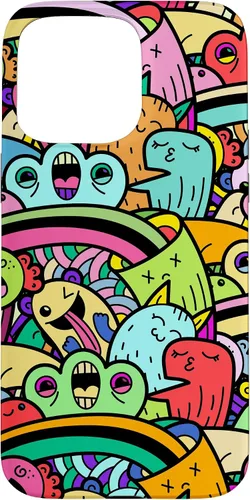 Vista 30 de iPhone 13 Monster Doodle Street Art Pattern, divertido estuche de estilo urbano