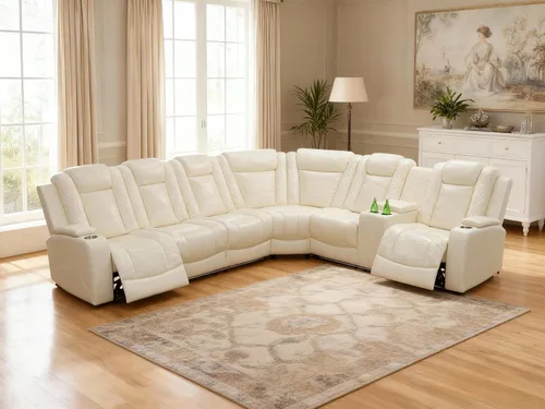 Vista 8 de Juego de sofá modular reclinable eléctrico, sofá modular de cuero en forma de L para sala de estar, asientos de cine en casa con respaldo ajustable