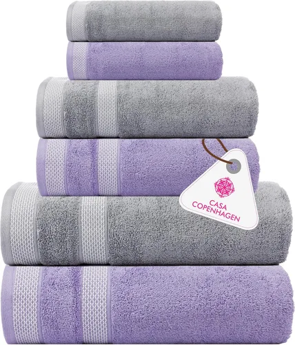 Vista 115 de CASA COPENHAGEN Exotic - Juego de 6 toallas de diseño de 100% algodón egipcio, color azul aguamarina, 550 GSM, 2 toallas de baño, 2 toallas de baño
