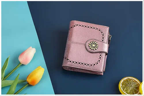 Vista 5 de Lavemi Cartera de piel para mujer, pequeña, compacta, con bloqueo RFID, para tarjetas de crédito, con bolsillo con cremallera