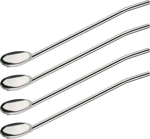 Vista 2 de Cucharas de té helado largas de acero inoxidable, cucharas de barra de pajilla, mango con pajita para mezclar, revolver, beber (S-10)