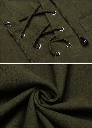 Vista 6 de COOFANDY - Camisetas sin mangas de algodón y lino para hombre, estilo hippie, con diseño de encaje, para la playa, estilo bohemio, renacentista