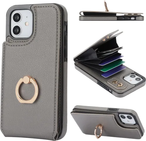 Vista 8 de Folosu Funda compatible con iPhone 12/12 Pro con soporte para tarjetas, rotación de 360°, soporte de anillo de dedo con función atril, protección
