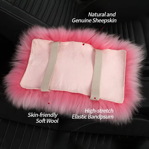 Vista 6 de IRIWOOL - Funda de reposabrazos de piel de oveja, cubierta de reposabrazos de auto, cojín suave de consola para coche, cubierta de consola central