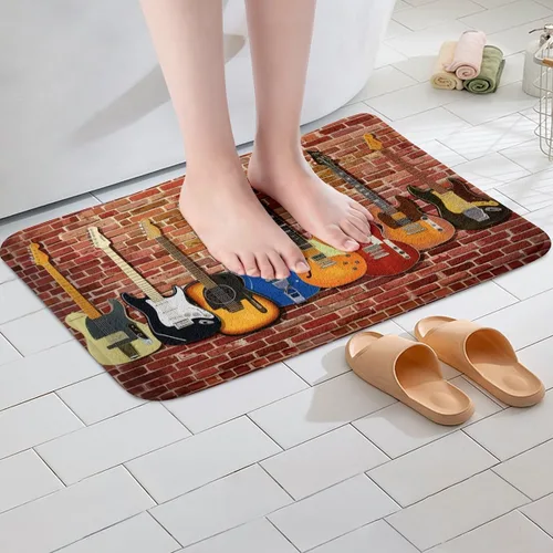 Vista 2 de Alfombras de guitarra 3D esponjosas con temática musical para niños, niñas, adolescentes, decoración de música rock, duradera para interiores, 16 x