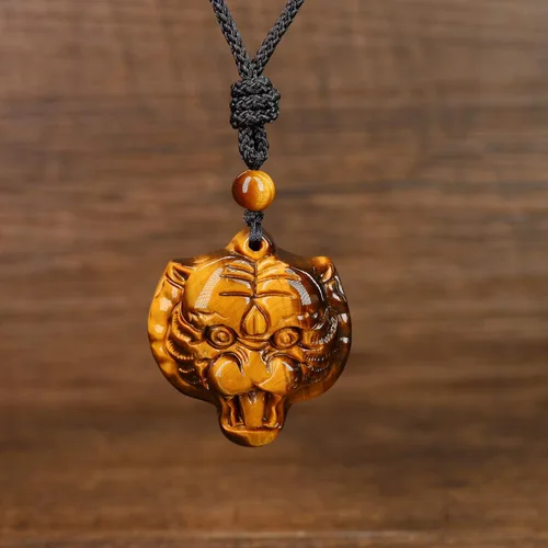 Vista 4 de AMORWING - Collar con colgante de tigre de piedra de ojo de tigre